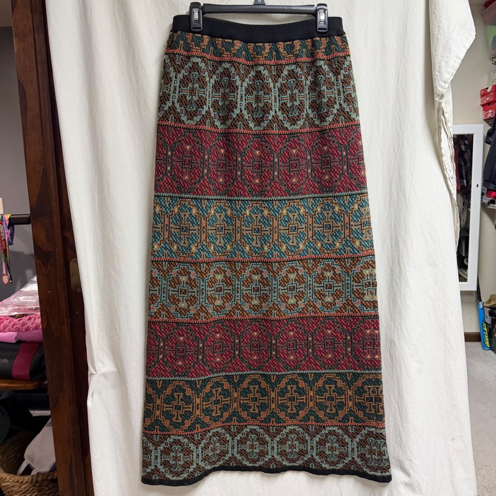 Double D Ranch Womens XL Southwestern Knit Maxi Skirt Linen Cotton Geometric